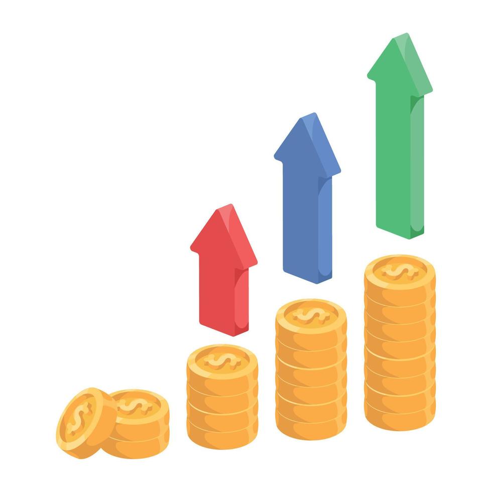 coins and statistics arrows vector