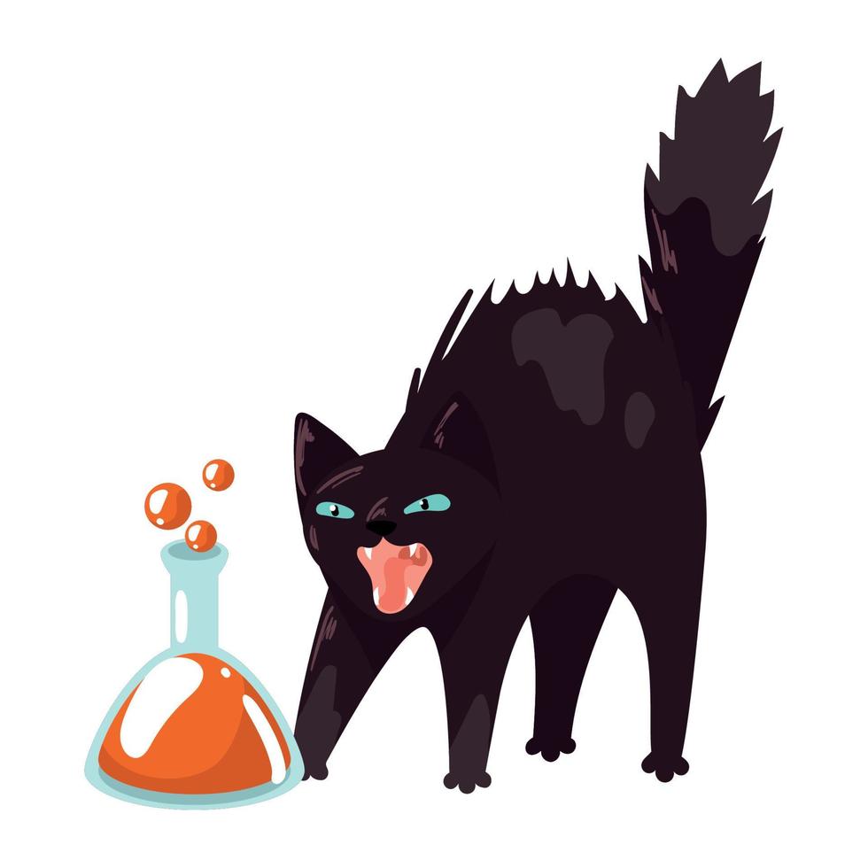 gato de halloween con poción vector