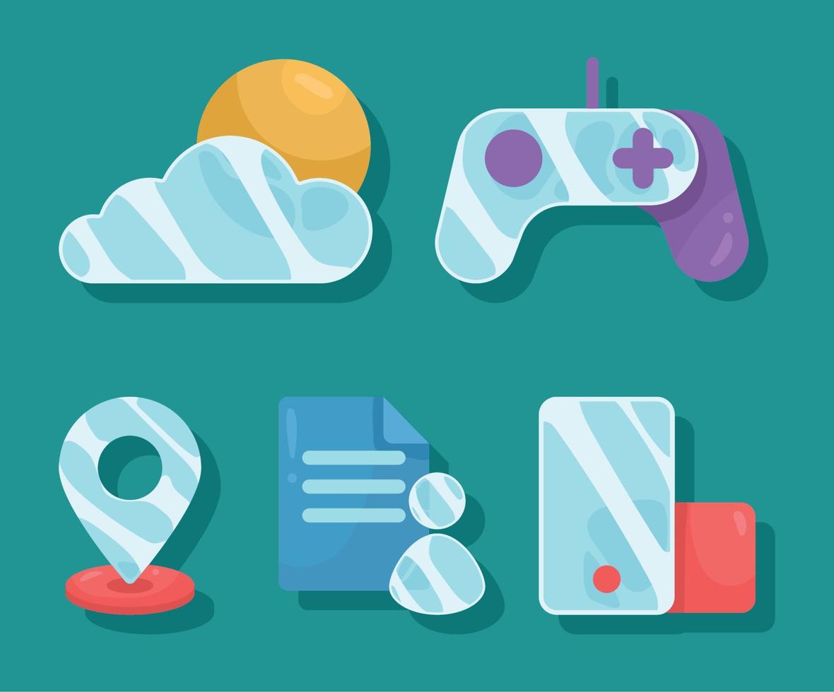 glassmorphism style icons vector
