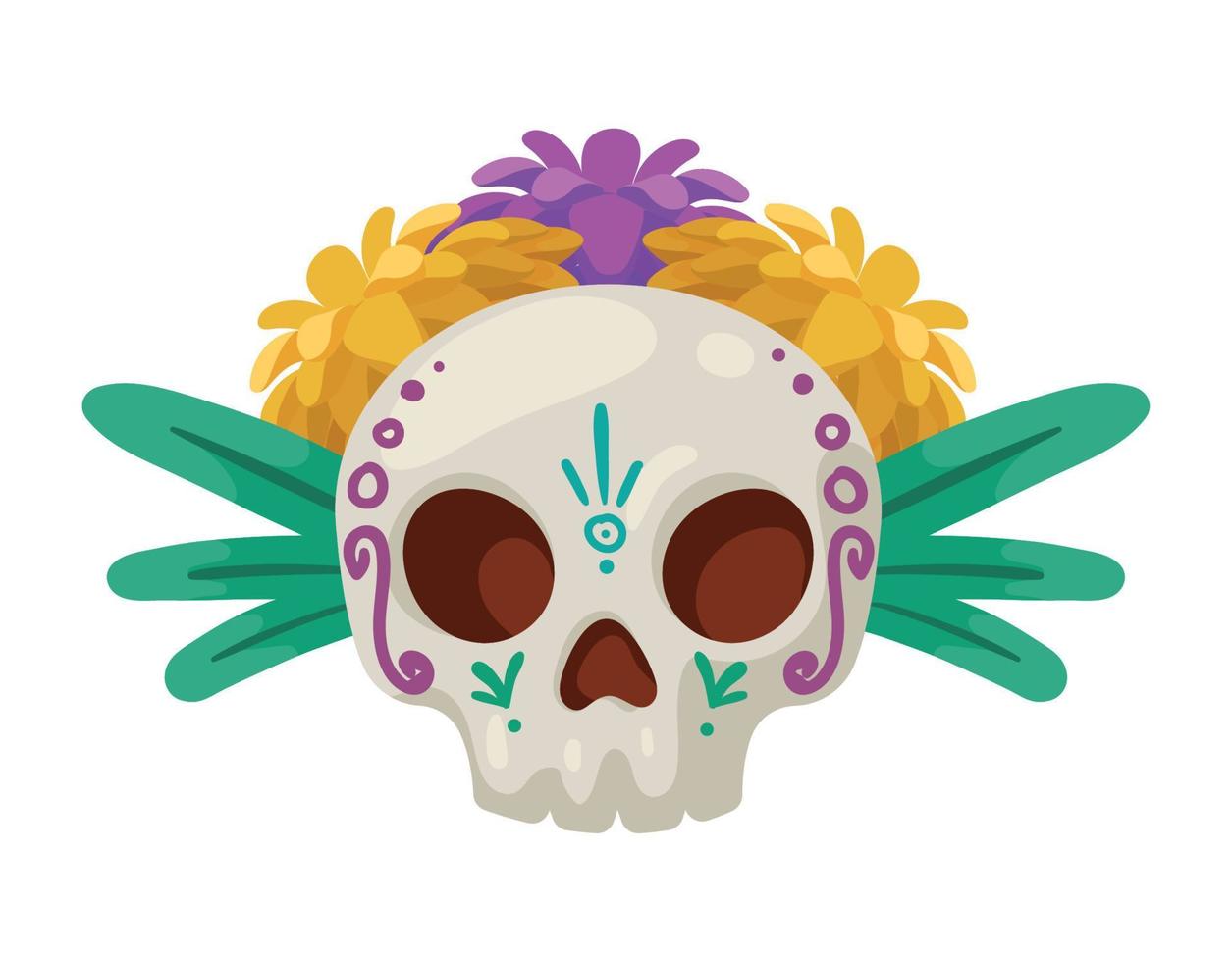 calavera con flores mexicanas vector