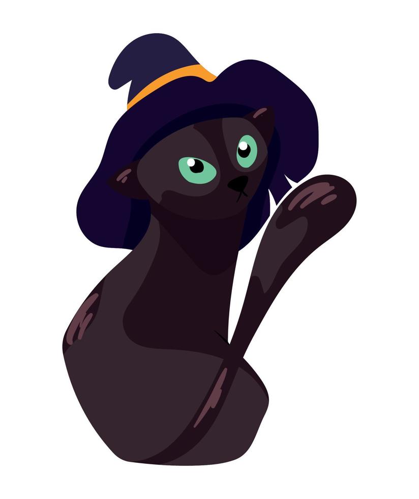 halloween cat wearing witch hat vector