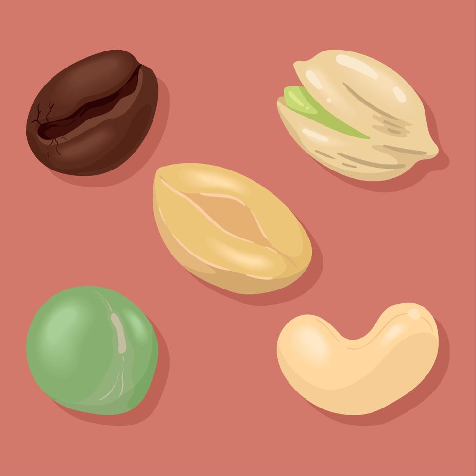 five nuts snacks icons vector