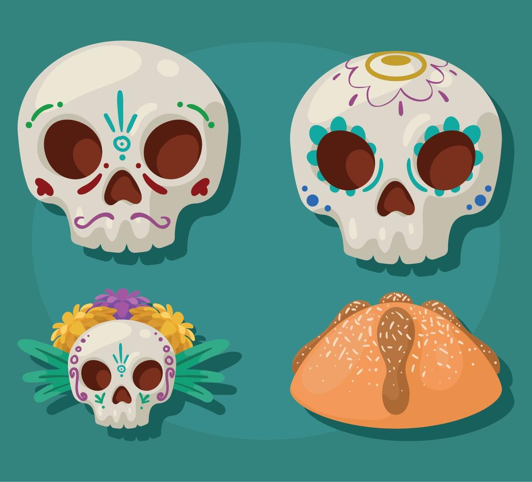 dia de los muertos cuatro iconos vector