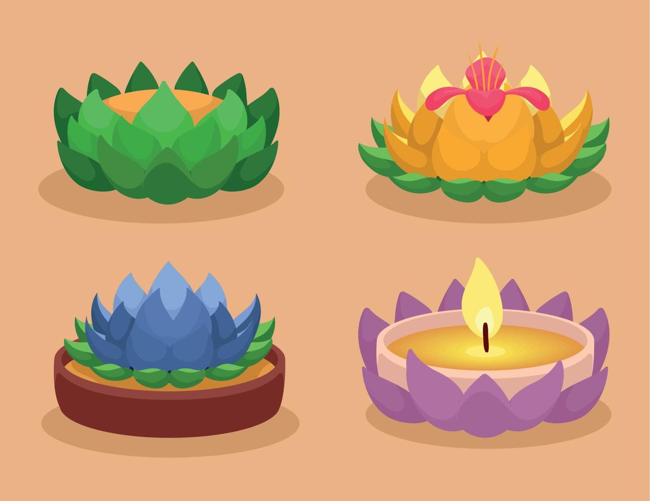 four loy krathong decorations vector