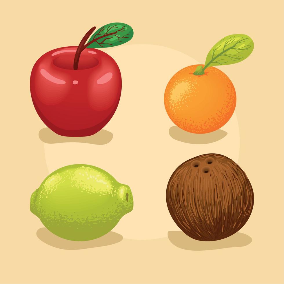 four fresh fruits healthy vector