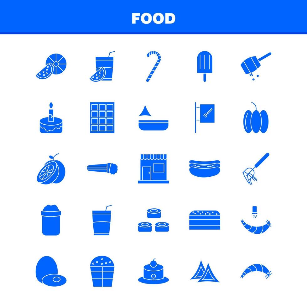 los iconos de glifos sólidos de alimentos establecidos para infografías kit uxui móvil y diseño de impresión incluyen chef sombrero sombrero cocina cocina rebanada pieza colección de alimentos moderno logotipo infográfico y pictograma vecto vector