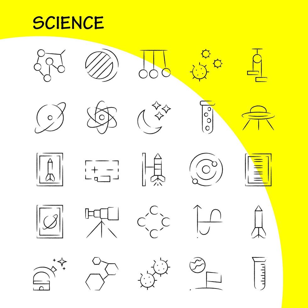 paquete de iconos dibujados a mano de ciencia para diseñadores y desarrolladores iconos de lanzamiento cohete espacio inicio astronomía sistema solar ciencia vector