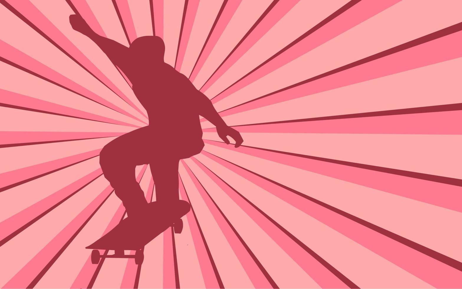 Man on skateboard silhouette vector illustration with sunburst background