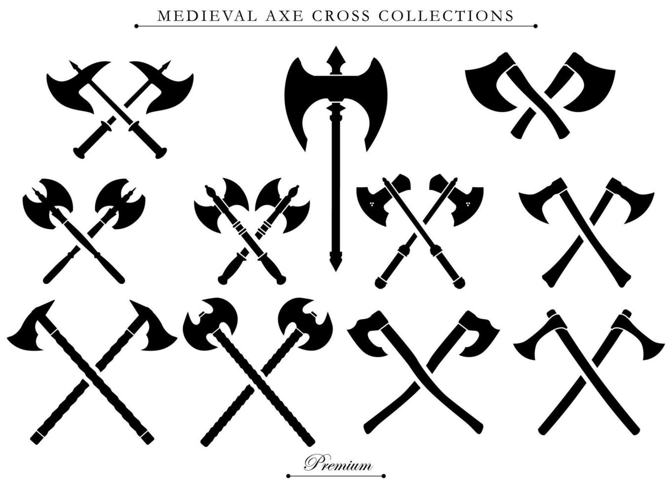 Set of medieval axe crossed element illustration. Fit for symbol, icon, logo element.  Vector eps 10.