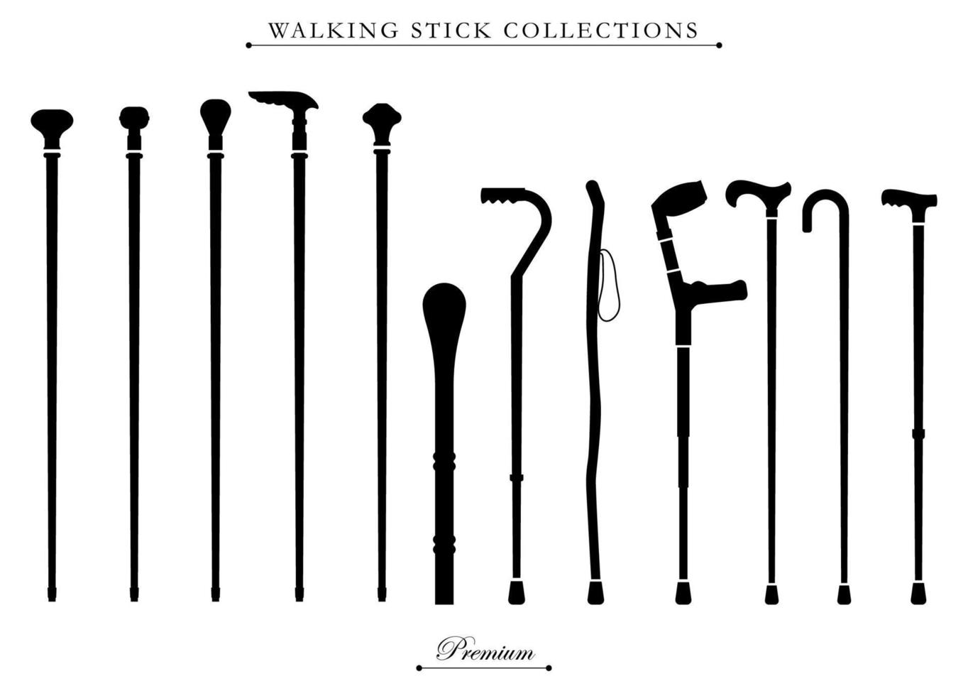 Walking stick collections illustration. Set of walking stick model and type. Fit for symbol, icon, logo, element bakcground. Vector eps 10.