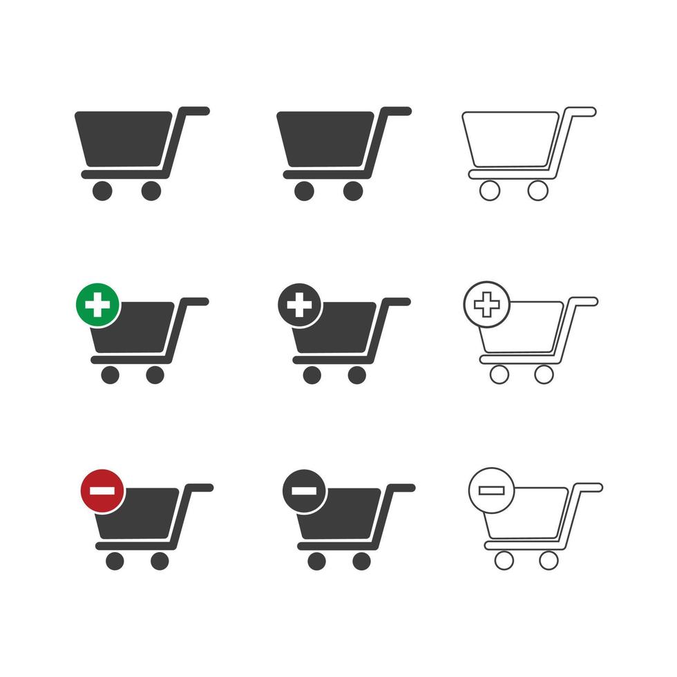 plantilla de signo de carrito de compras. 3 tipos de iconos de carrito de compras aislados en fondo blanco. vector