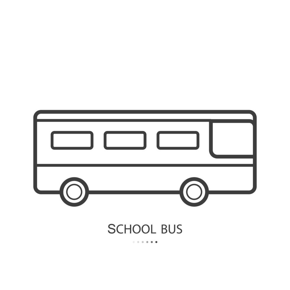 Black line icon of school bus isolated on white background. Vector illustration.