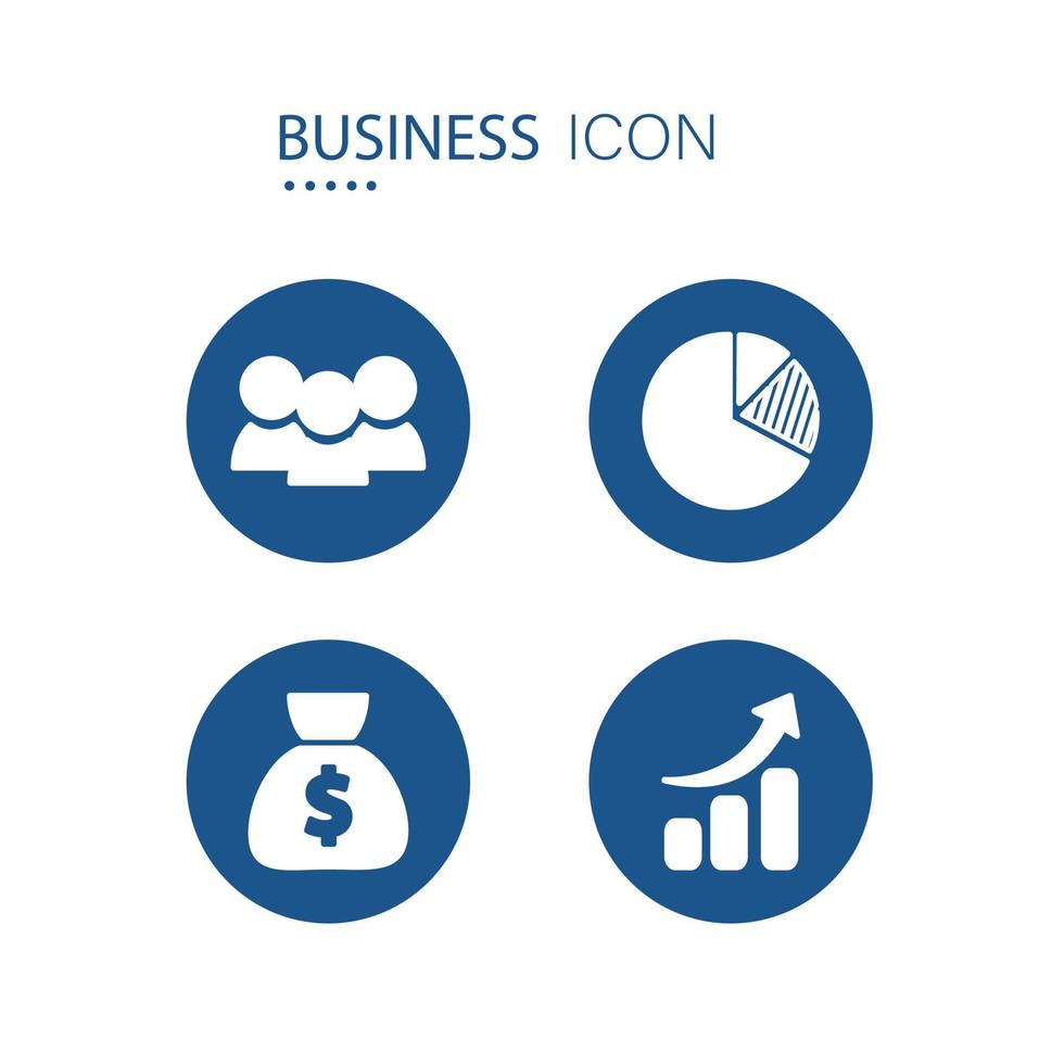 Symbol of Worker, Diagram circle, Money bag and Increase graph icons. Icons on blue circle shape isolated on white background. Business and finance vector illustration.