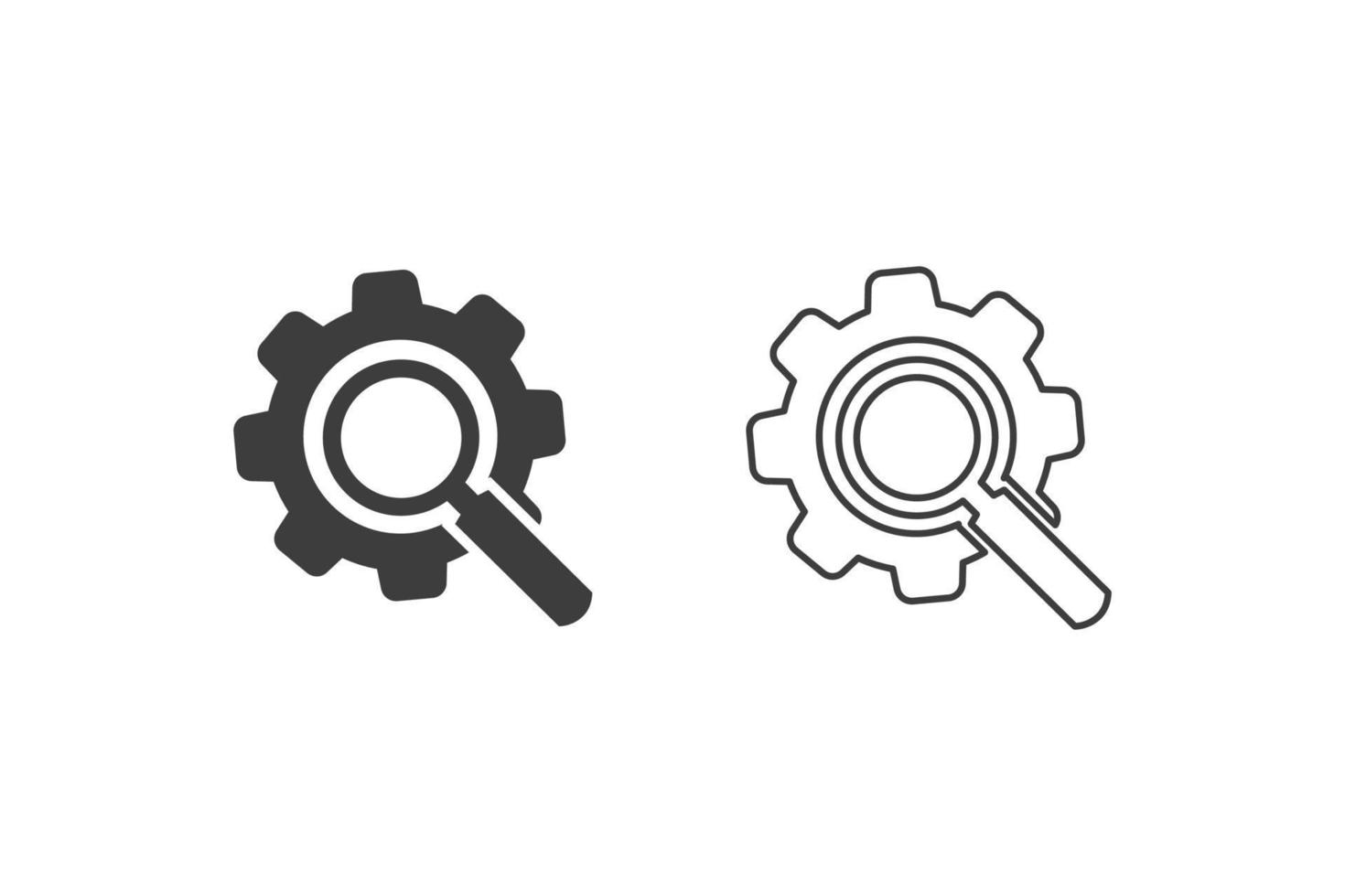 Search and Setting icons flat design or Search and Setting icons. 2 style of search and setting icons isolated on white background. vector