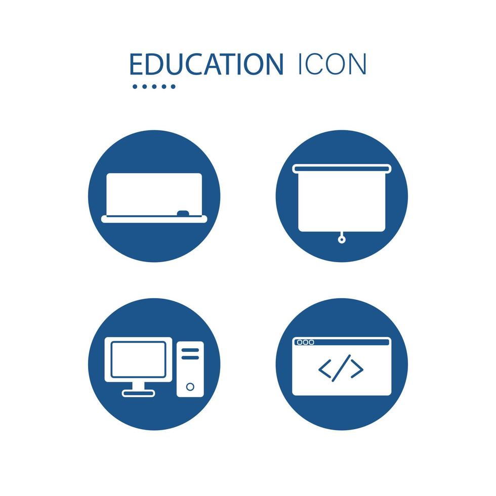 Symbol of education equipment icons on blue circle shape isolated on white background. Vector illustration.