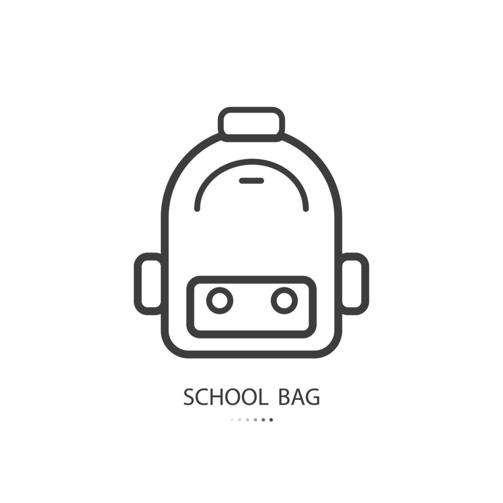 Black line icon of school bag isolated on white background. Vector illustration.
