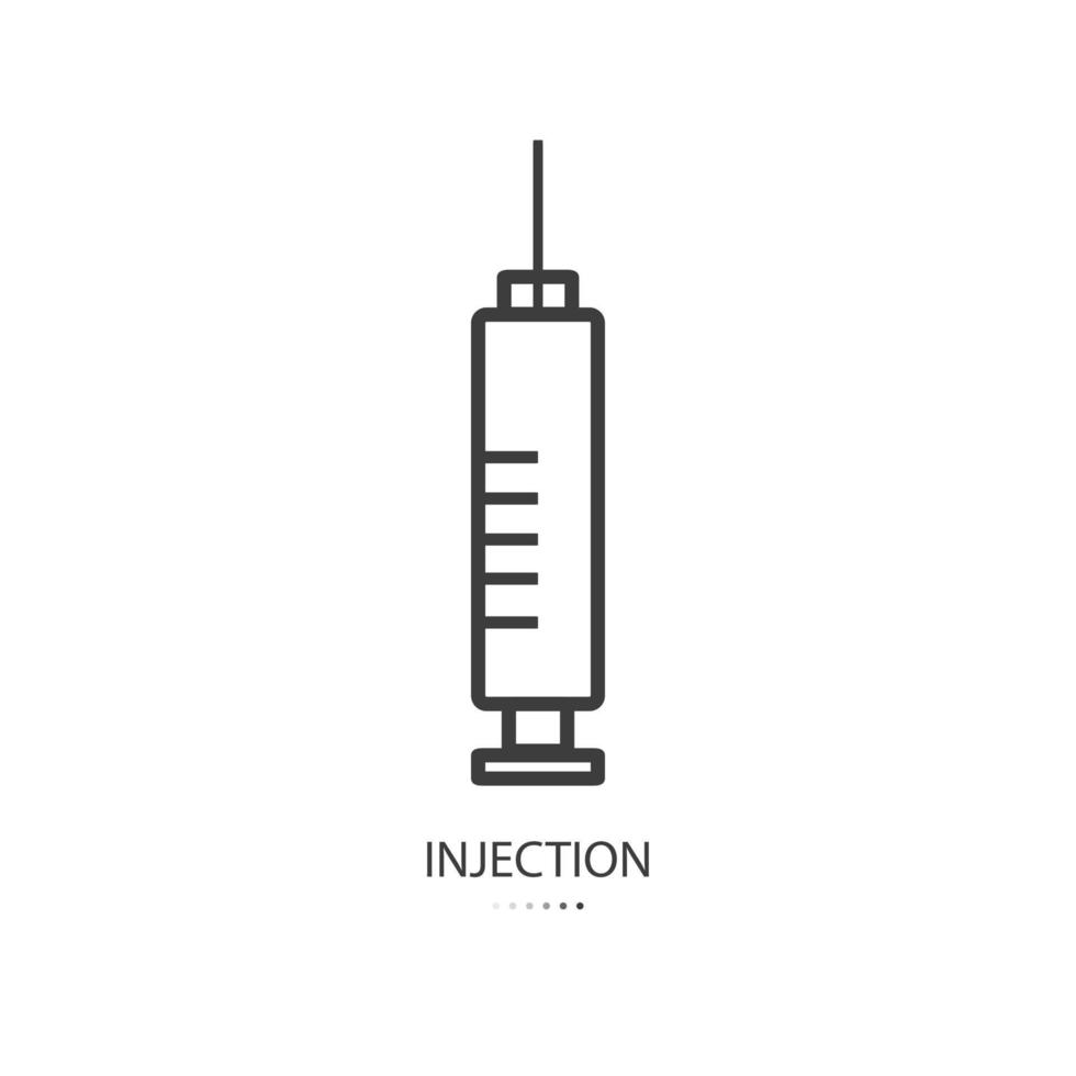 Black line icon of hypodermic syringe isolated on white background. Vector illustration.