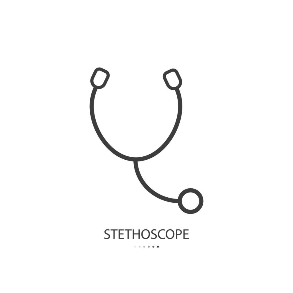 Black line icon of stethoscope isolated on white background. Vector illustration.
