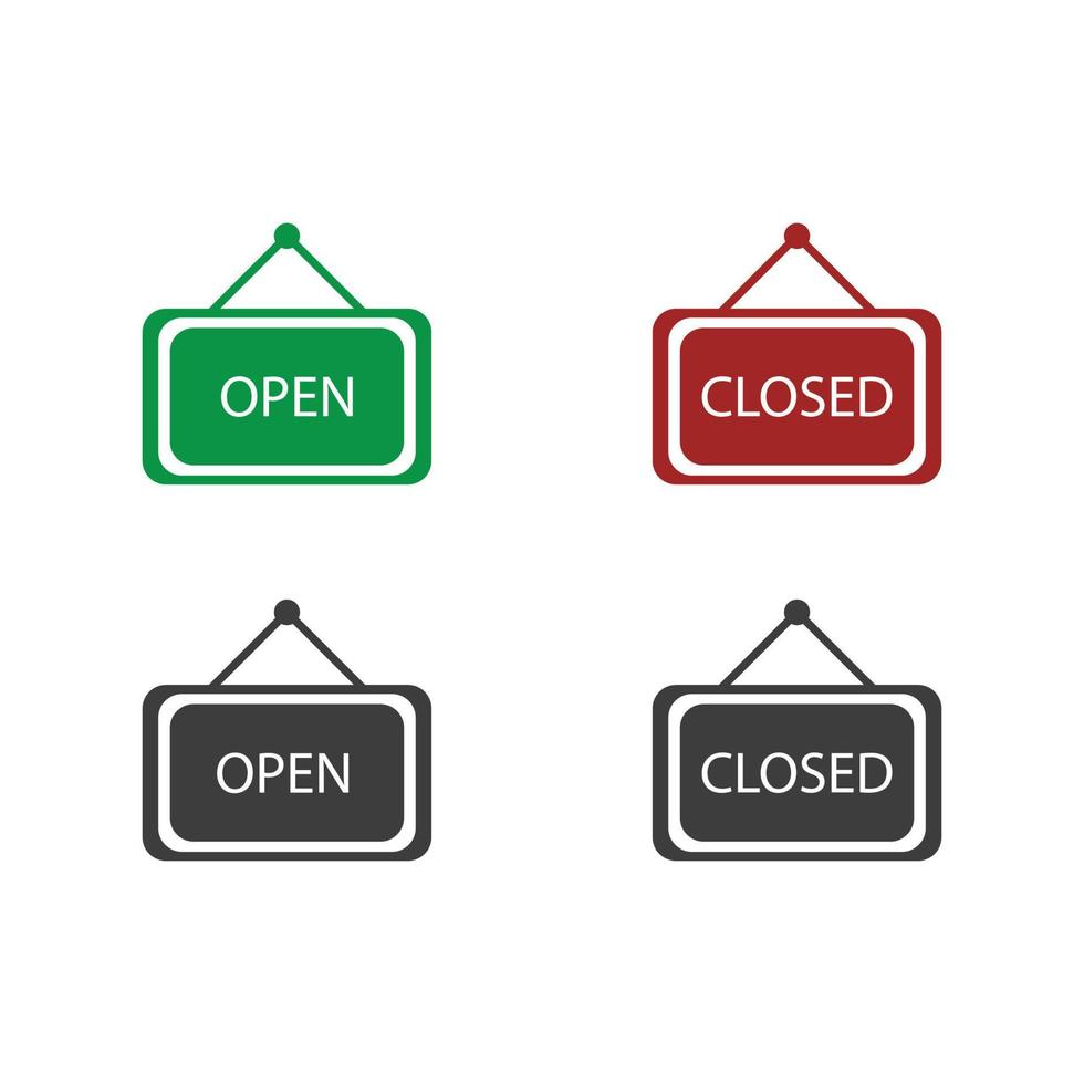 Open and close store sign template. 3 color of open and close store icon are black, red and green isolated on white background. vector