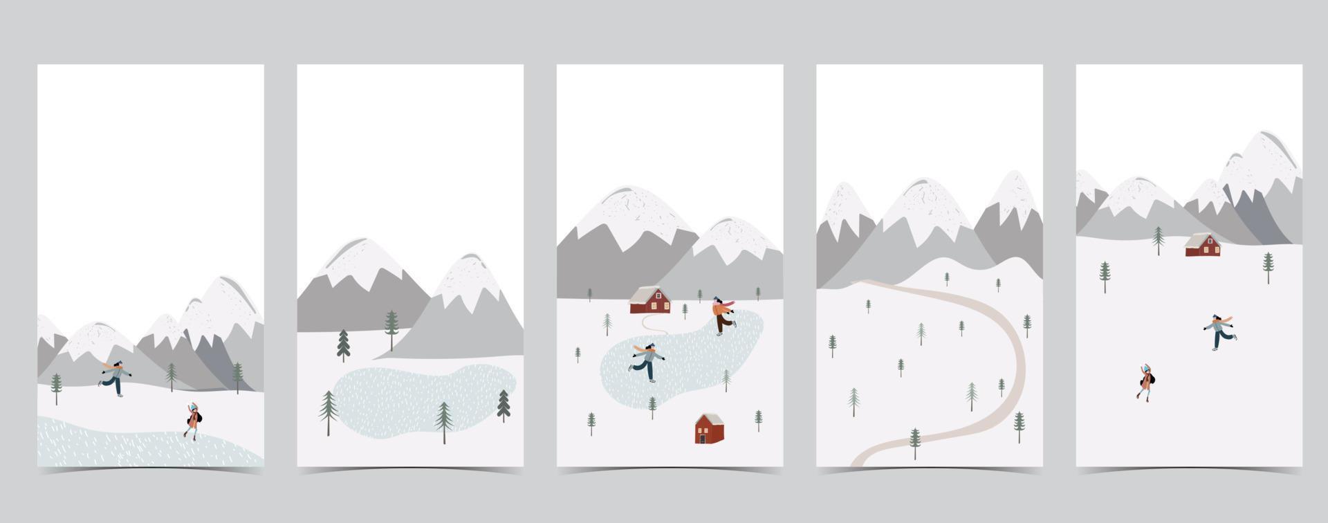 Cute christmas background for social media with mountain,snow vector