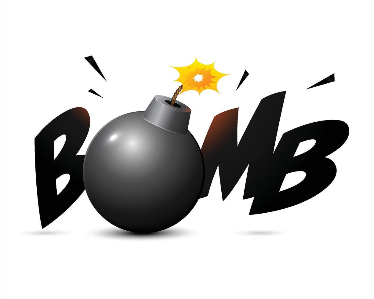 Vector illustration of Bomb. Burning fuse black bomb in realistic style