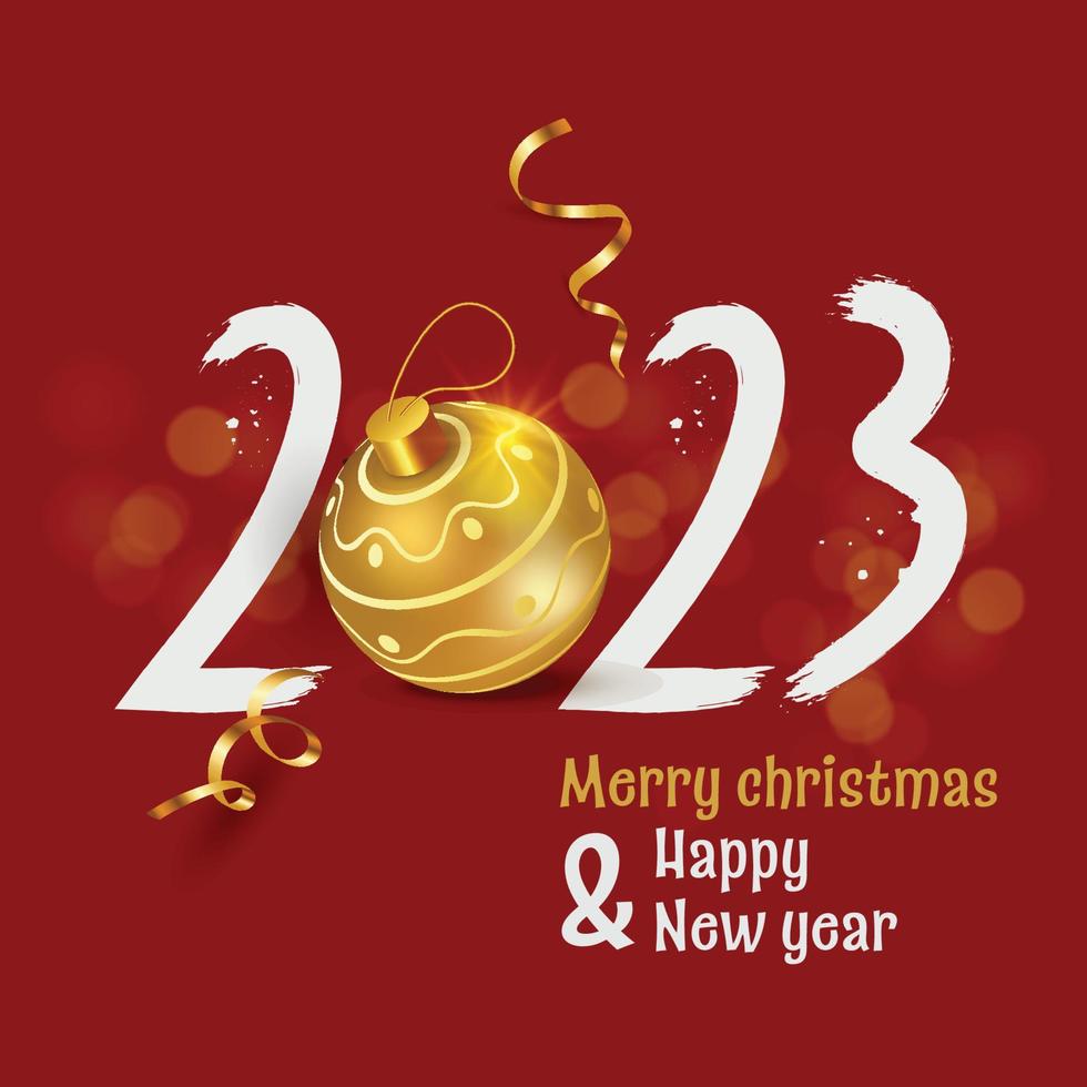 Merry Christmas and Happy New Year 2023. festive realistic decoration. Celebrate party 2023 vector