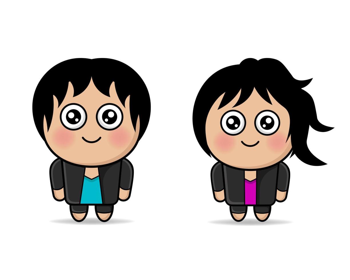 cute boy and girls mascot design vector kawaii