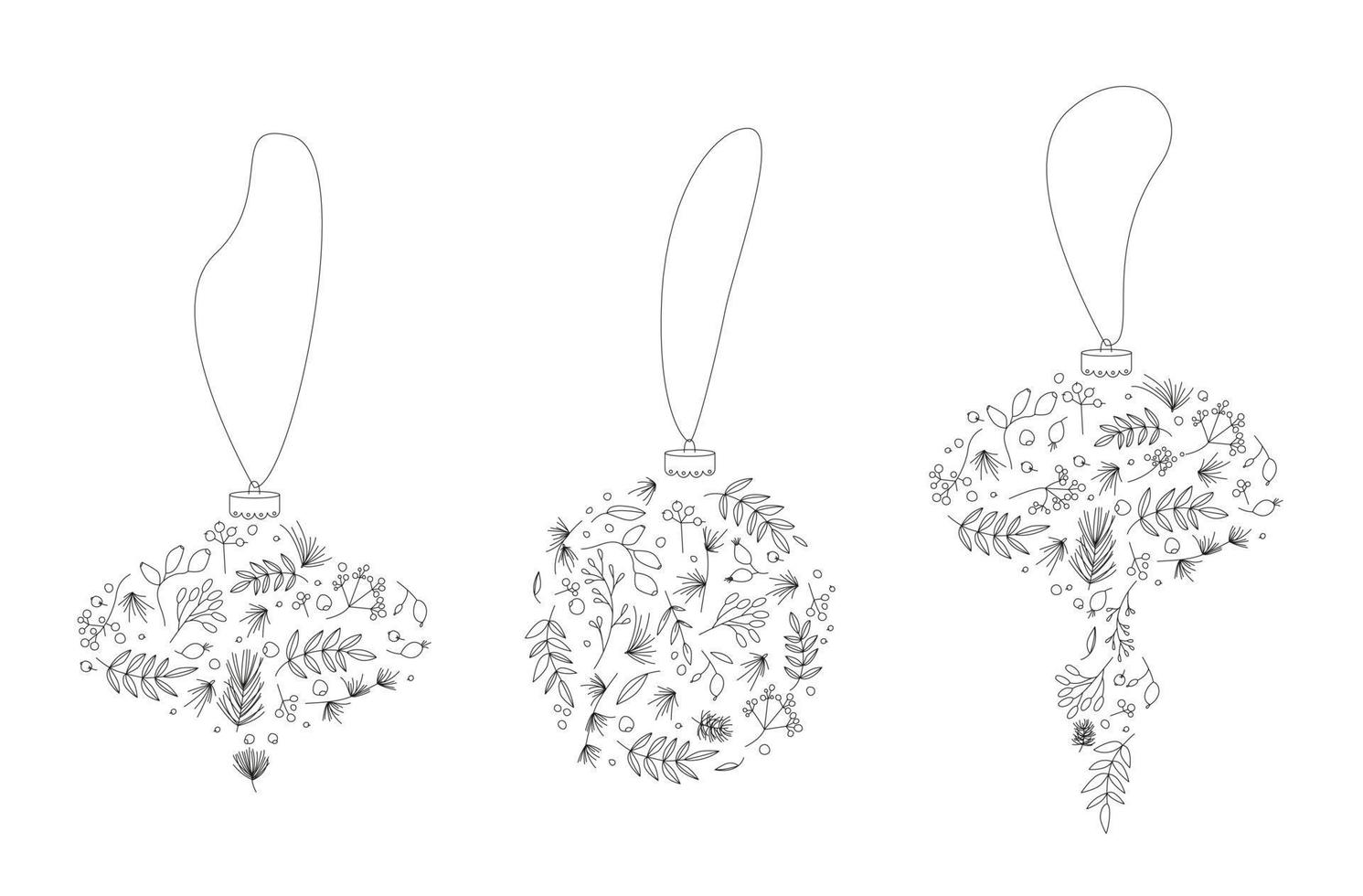 Marry Christmas decoration with simple elegant floral elements. Xmas tree bauble for postcard and invitation. vector