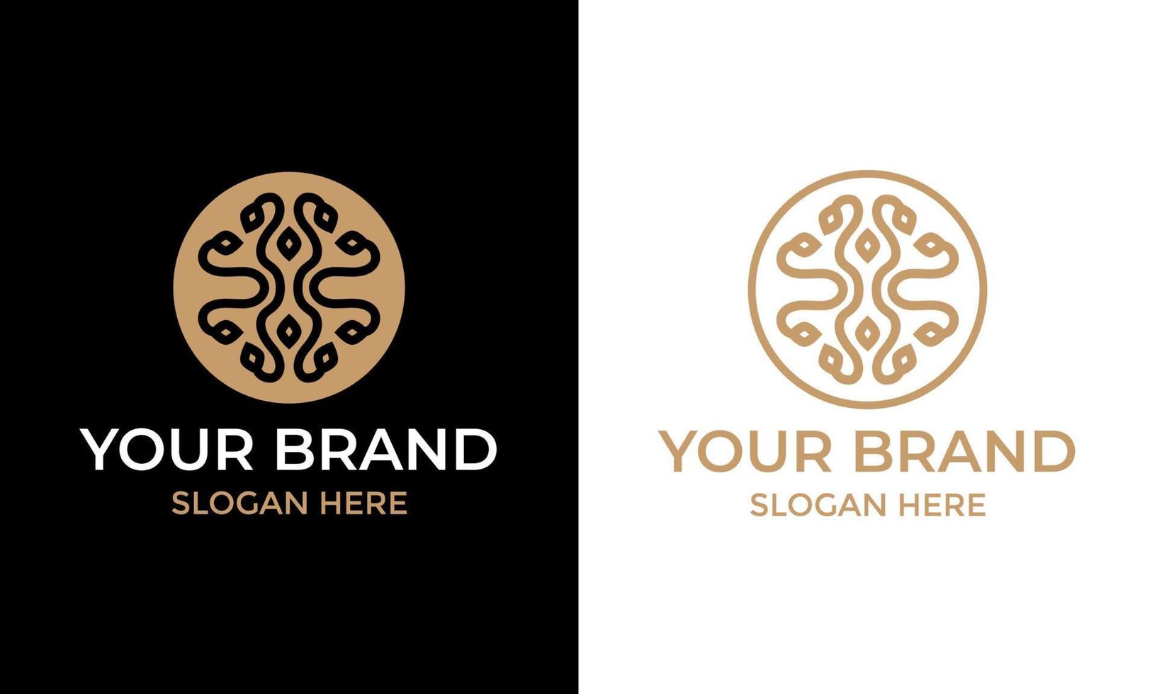 Ethnic element logo design inspiration. Abstract curved line symbol in circle frame vector