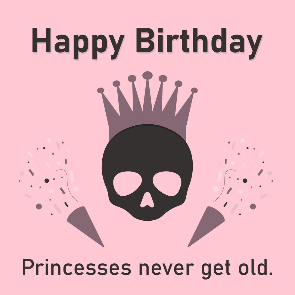 Birthday postcard with skull and crown and title Happy birthday ...