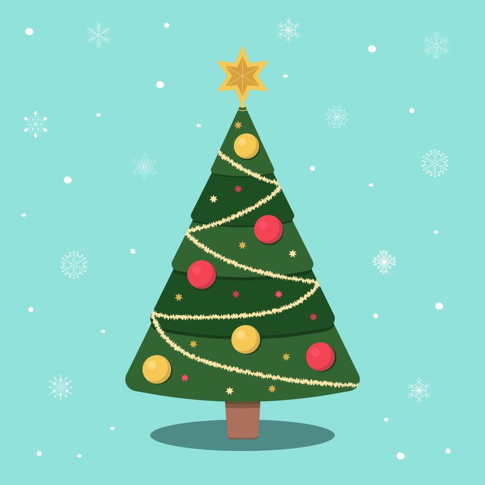 Illustration with a Christmas tree on a blue background with snowflakes vector