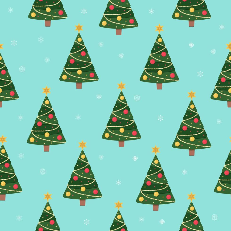 Seamless pattern with Christmas tree and snowflakes on a blue background. The illustration can be used for packaging, clothes, banners. vector