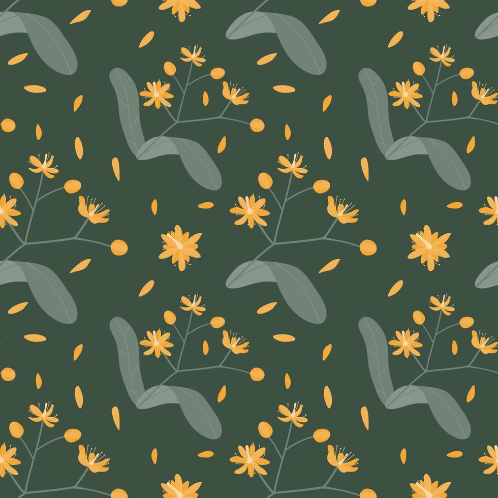 Seamless pattern with a pattern of branches of flowering linden. Vector image.