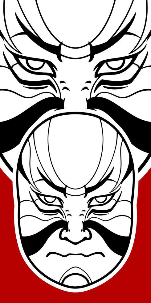 Big Japanese white mask elements isolated on red background. vector