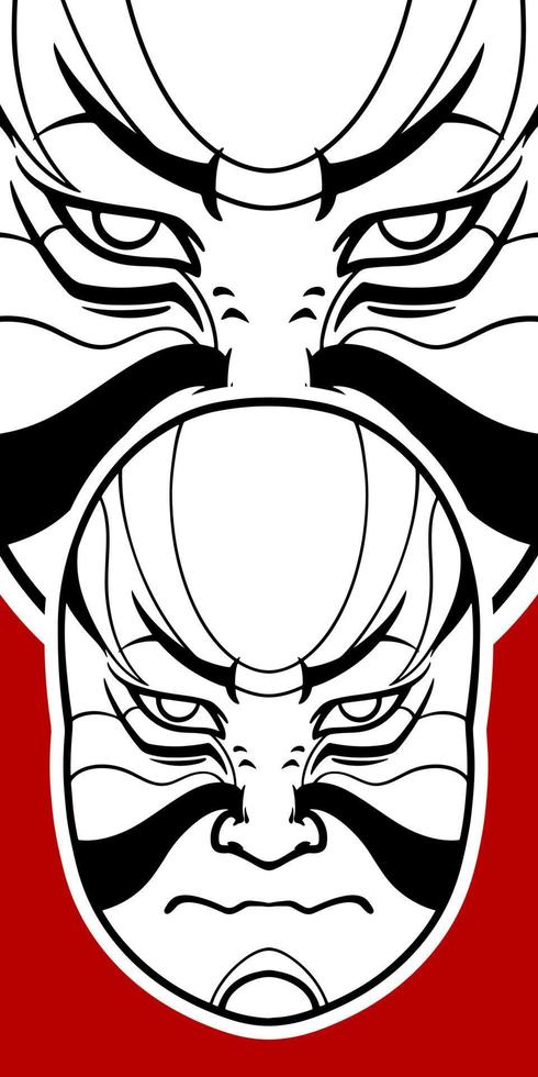 Big Japanese white mask elements isolated on red background. vector