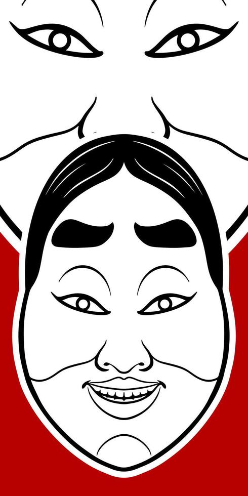 grandes elementos de máscara blanca japonesa tradicional sobre fondo rojo. vector