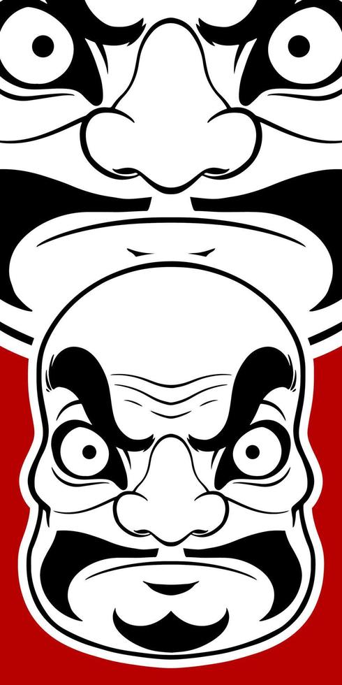 Big Japanese mask elements isolated on red background. vector