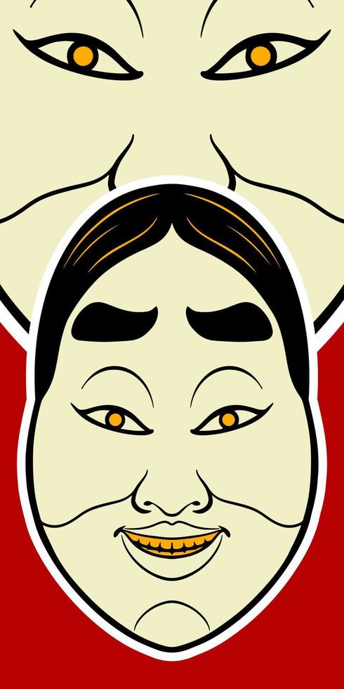 Big Japanese scary mask elements isolated on red background. vector