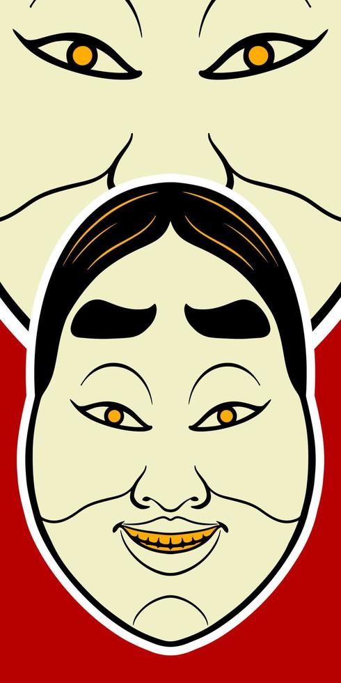 Big Japanese scary mask elements isolated on red background. vector