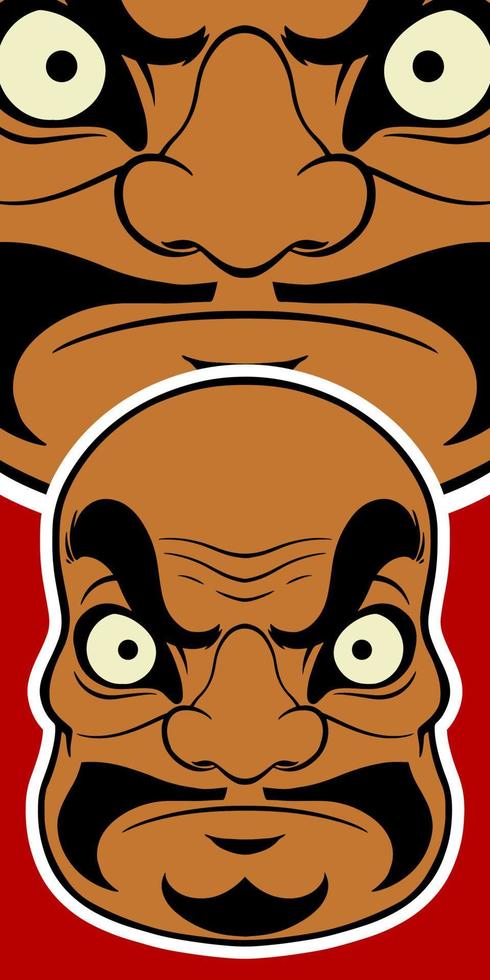 Big brown Japanese mask elements isolated on red background. vector