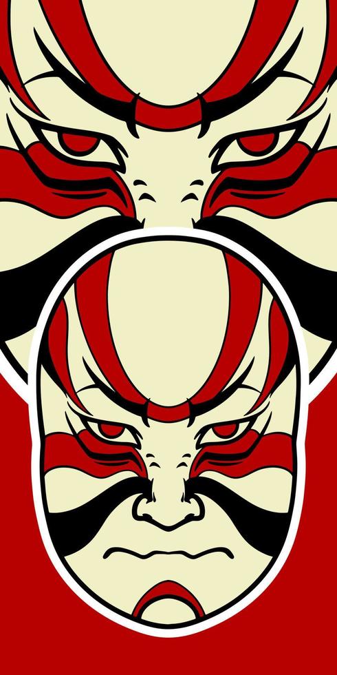 Big Japanese mask elements isolated on red background. vector