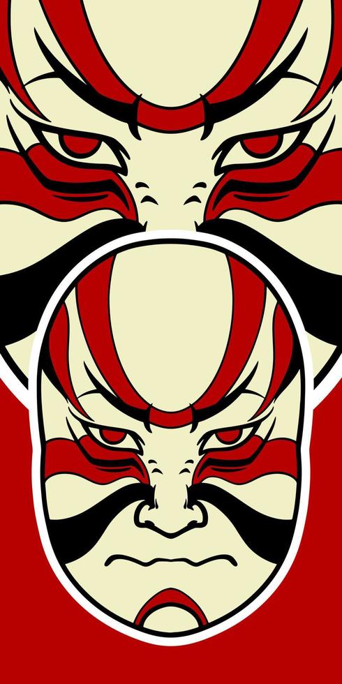 Big Japanese mask elements isolated on red background. vector