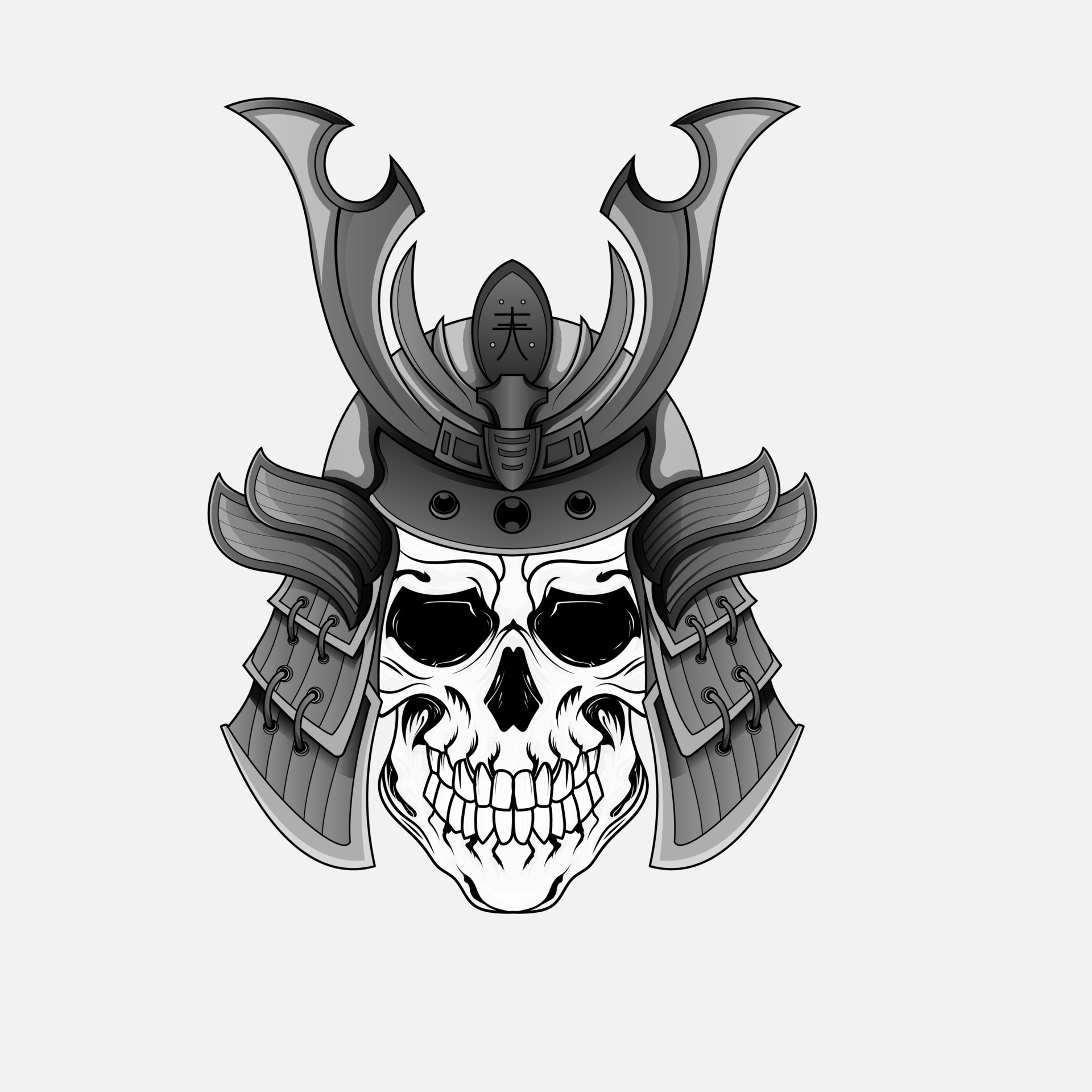 Samurai warrior skull tattoo or Japanese mask and Japan ninja. Japanese  samurai warrior skull head with ronin armor sword, kamikaze army shogun  demon. 14016456 Vector Art at Vecteezy