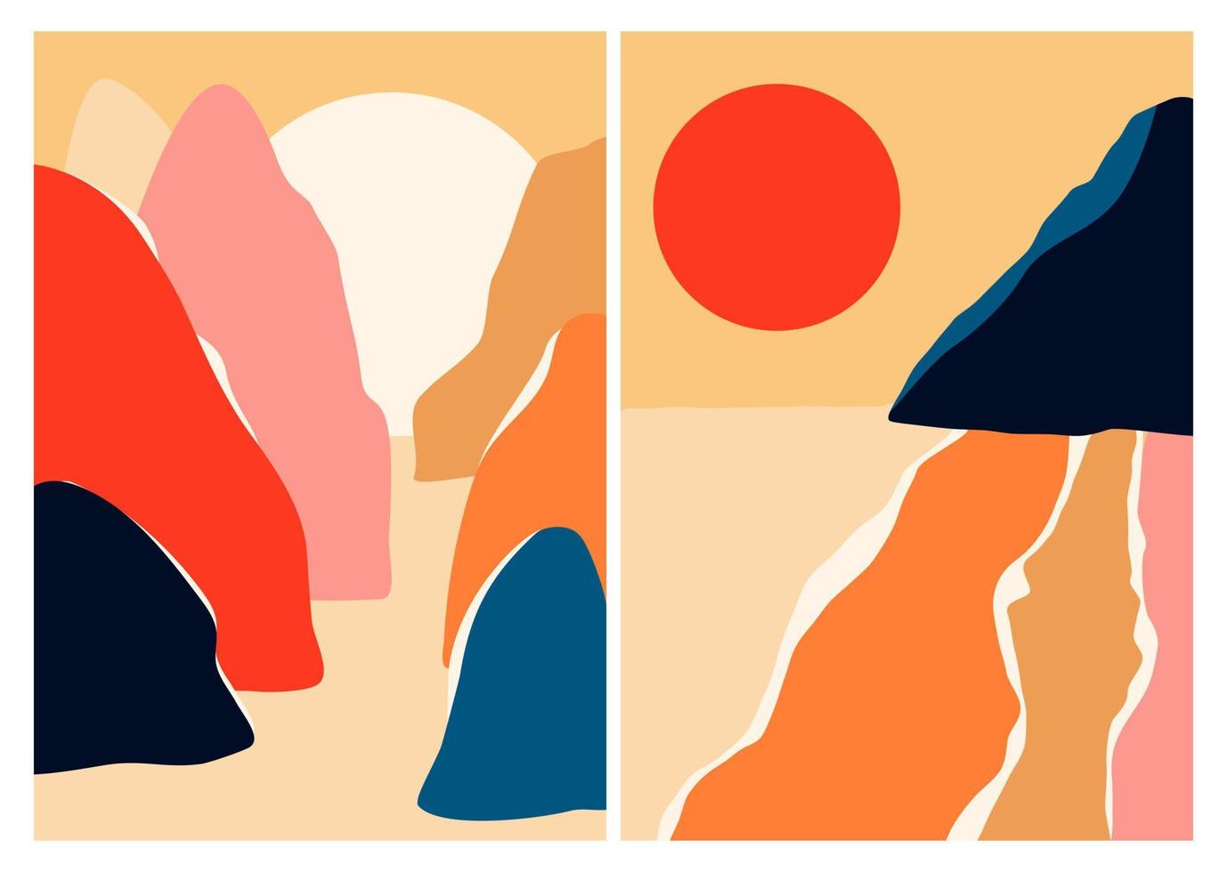 Abstract contemporary landscape posters set. Mid century modern