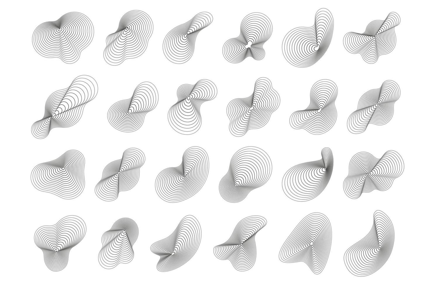 Abstract topography circles. Organic texture shapes. Vector outline illustrations set.