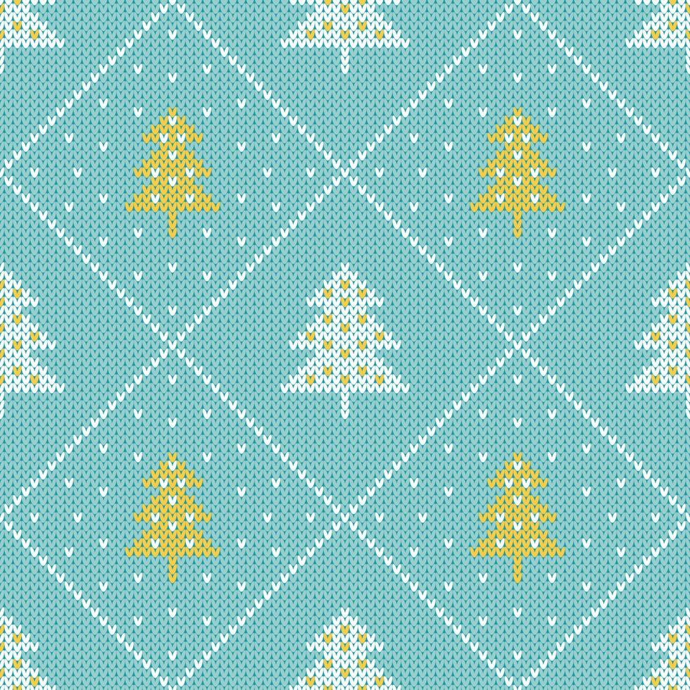 Christmas trees pastel blue knitted sweater pattern vector