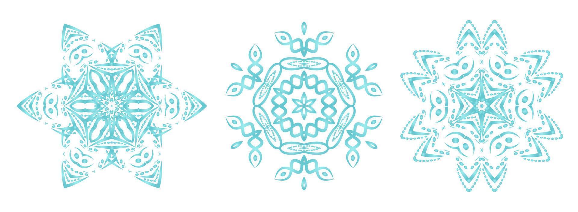 Set snowflakes in blue colors. Holiday decoration template. Isolated on white background. vector