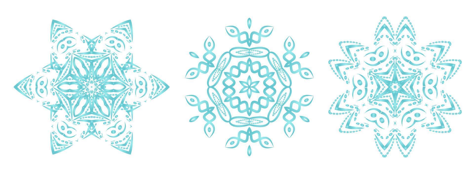 Set snowflakes in blue colors. Holiday decoration template. Isolated on white background. vector