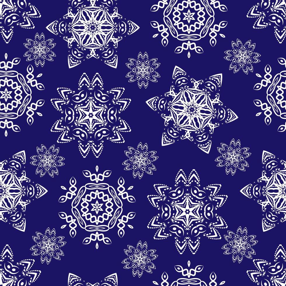 Seamless pattern with white christmas snowflakes on blue background. vector