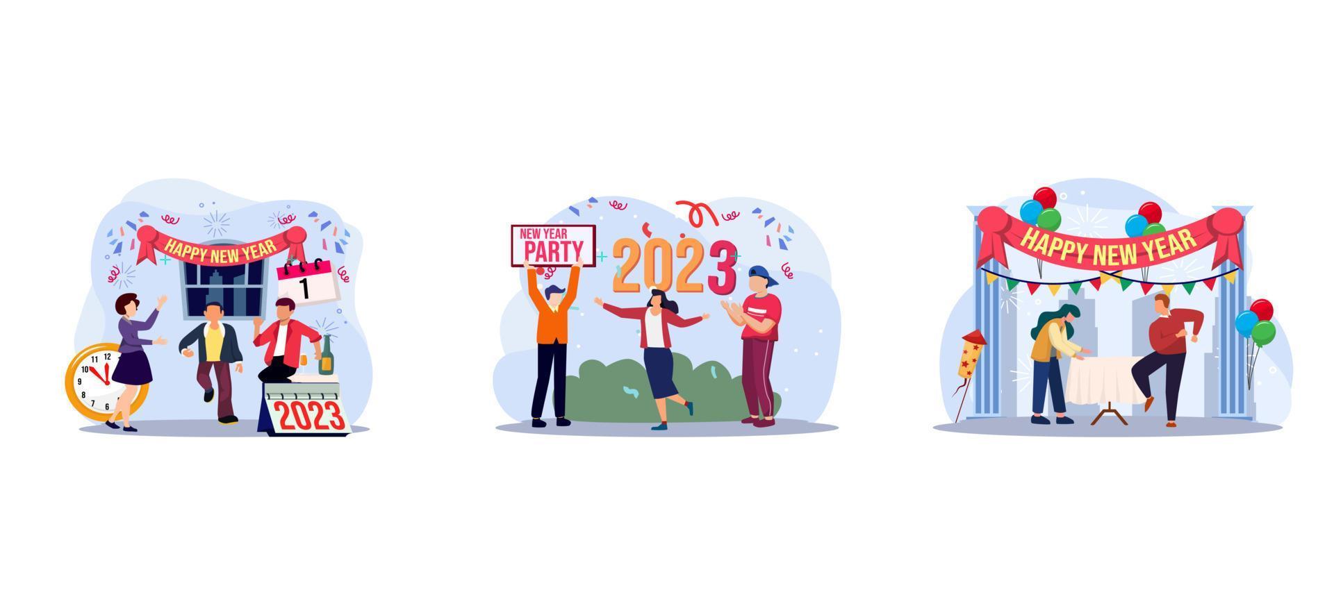 Party New Year with Friends Flat Bundle Design vector